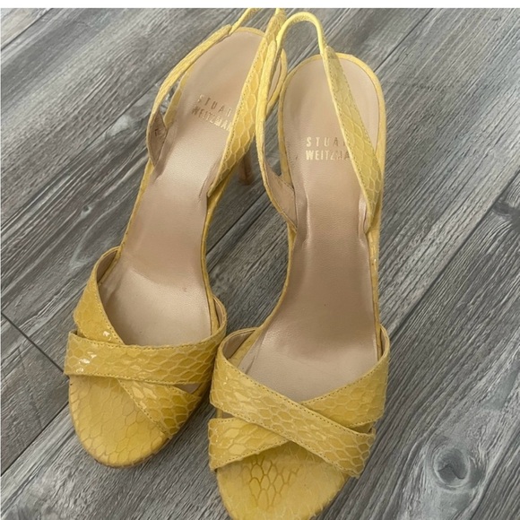 Stuart Weitzman Yellow Suede Heels with Bow Detail - Picture 5 of 5